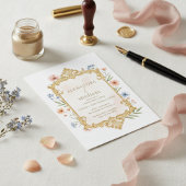 Elegant Gold Floral Wedding Invitation Frame Kaart