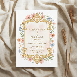 Elegant Gold Floral Wedding Invitation Frame Kaart