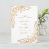 Elegant Gold Floral Wedding Invitation Kaart (Staand voorkant)