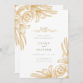 Elegant Gold Floral Wedding Invitation Kaart (Voorkant / Achterkant)