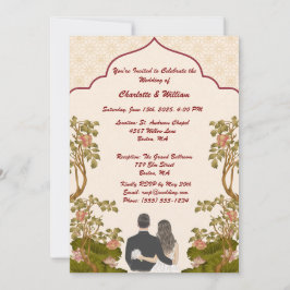 Elegant Gold Floral Wedding Invitation Kaart