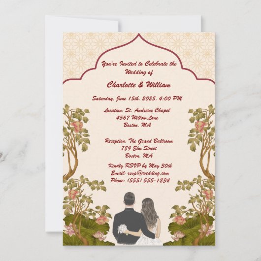 Elegant Gold Floral Wedding Invitation Kaart (Voorkant)