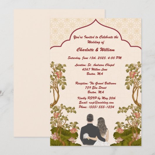 Elegant Gold Floral Wedding Invitation Kaart (Voorkant / Achterkant)