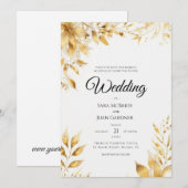 Elegant Gold Floral Wedding Invitation Kaart (Voorkant / Achterkant)
