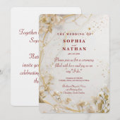 Elegant Gold Floral Wedding Invitation Kaart (Voorkant / Achterkant)