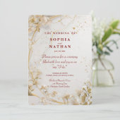 Elegant Gold Floral Wedding Invitation Kaart (Staand voorkant)