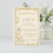 Elegant Gold Floral Wedding Invitation  Kaart (Staand voorkant)