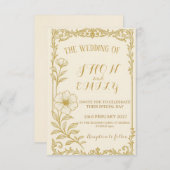 Elegant Gold Floral Wedding Invitation  Kaart (Voorkant / Achterkant)
