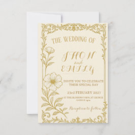 Elegant Gold Floral Wedding Invitation  Kaart