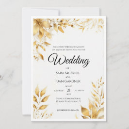 Elegant Gold Floral Wedding Kaart
