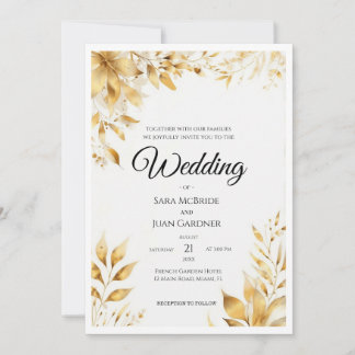 Elegant Gold Floral Wedding Kaart