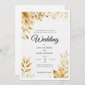 Elegant Gold Floral Wedding Kaart (Voorkant / Achterkant)