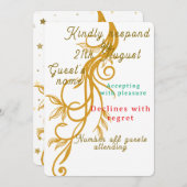 Elegant Gold Floral Wedding RSVP-kaart (Voorkant / Achterkant)