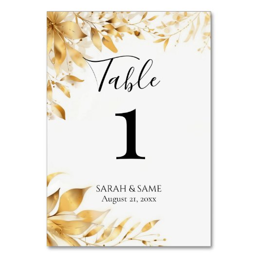 Elegant Gold Floral Wedding Table Card Kaart (Voorkant)