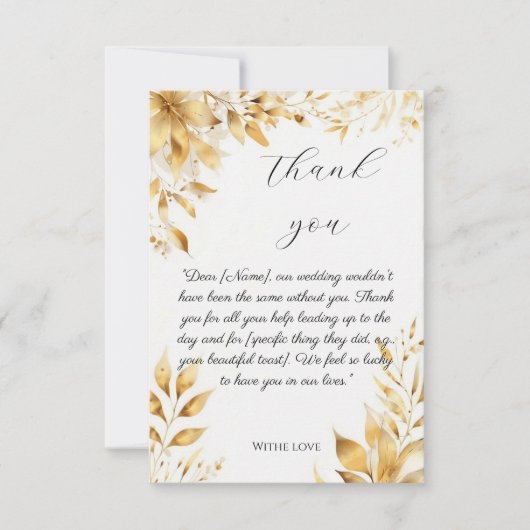 Elegant Gold Floral Wedding Thank You Card Bedankkaart (Voorkant)