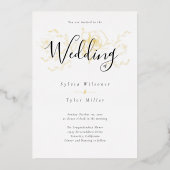 Elegant Gold Floral White Black Wedding Folie Uitnodiging (Voorkant)