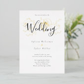Elegant Gold Floral White Black Wedding Folie Uitnodiging (Staand Voorkant)