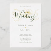 Elegant Gold Floral White Green Wedding Folie Uitnodiging (Voorkant)
