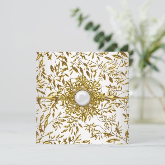 Elegant Gold Floral White Jewel 21st Birthday 2 Kaart (Staand voorkant)