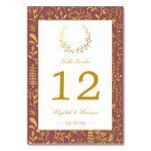 Elegant Gold Floral Wreated Wedding Table Number Kaart (Achterkant)