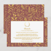 Elegant Gold Floral Wreath Wedding Detail Informatiekaartje (Voorkant / Achterkant)