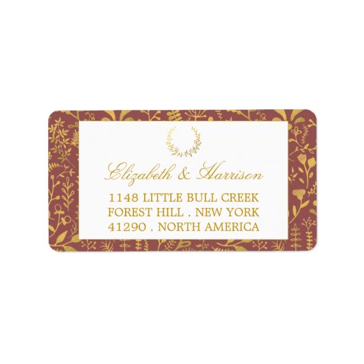 Elegant Gold Floral Wreath Wedding Etiket (Voorkant)