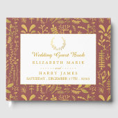 Elegant Gold Floral Wreath Wedding Gastenboek (Voorkant)