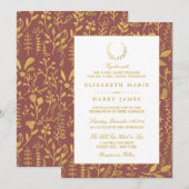 Elegant Gold Floral Wreath Wedding Kaart (Voorkant / Achterkant)