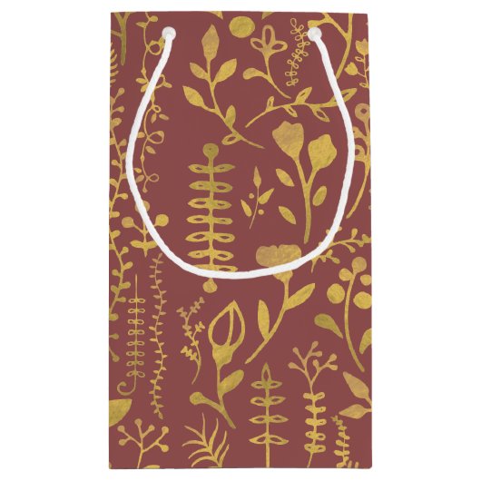 Elegant Gold Floral Wreath Wedding Klein Cadeauzakje (Achterkant)