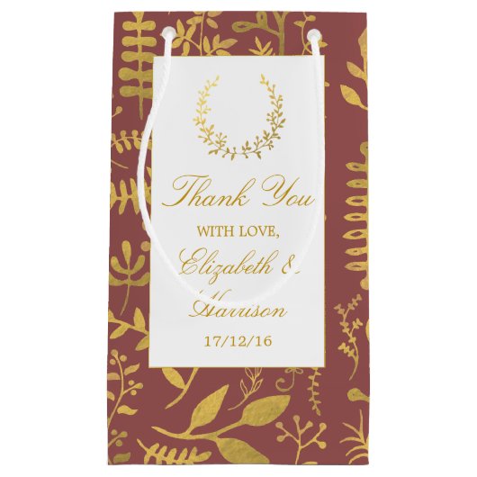 Elegant Gold Floral Wreath Wedding Klein Cadeauzakje (Voorkant)