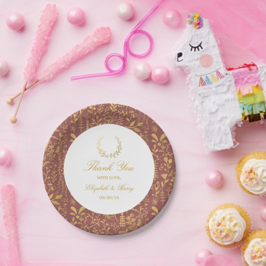 Elegant Gold Floral Wreath Wedding Papieren Bordje (Feest)