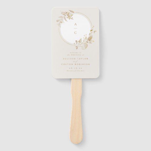 Elegant Gold Floral Wreath Wedding Program Handwaaier (Voorkant)
