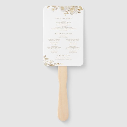 Elegant Gold Floral Wreath Wedding Program Handwaaier (Achterkant)