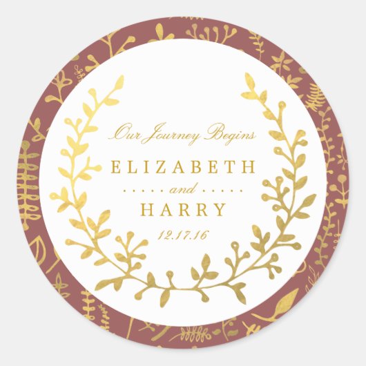 Elegant Gold Floral Wreath Wedding Ronde Sticker (Voorkant)