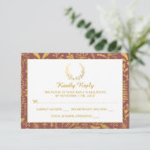 Elegant Gold Floral Wreath Wedding RSVP (Staand voorkant)