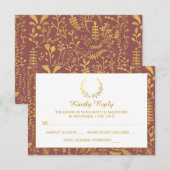 Elegant Gold Floral Wreath Wedding RSVP (Voorkant / Achterkant)