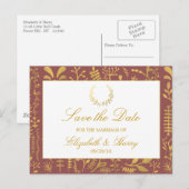 Elegant Gold Floral Wreath Wedding Save the Date Aankondigingskaart (Voorkant / Achterkant)