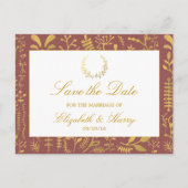 Elegant Gold Floral Wreath Wedding Save the Date Aankondigingskaart (Voorkant)