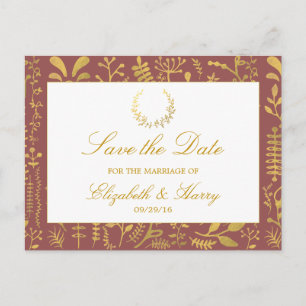 Elegant Gold Floral Wreath Wedding Save the Date Aankondigingskaart