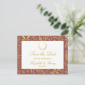 Elegant Gold Floral Wreath Wedding Save the Date Aankondigingskaart (Staand voorkant)