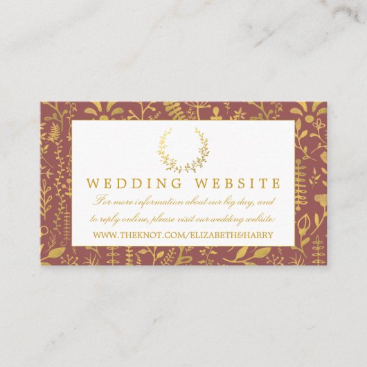 Elegant Gold Floral Wreath Wedding Website Informatiekaartje (Voorkant)