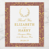 Elegant Gold Floral Wreath Wedding Wijn Etiket (Enkel label)