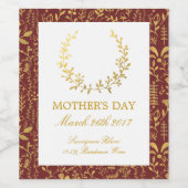Elegant Gold Floral Wreator Moederdag Wijn Etiket (Enkel label)