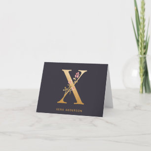 Elegant Gold Floral X Monogram afbeelding op maat Notitiekaartje