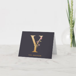 Elegant Gold Floral Y Monogram op maat Notitiekaartje