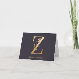 Elegant Gold Floral Z Monogram afbeelding op maat Notitiekaartje