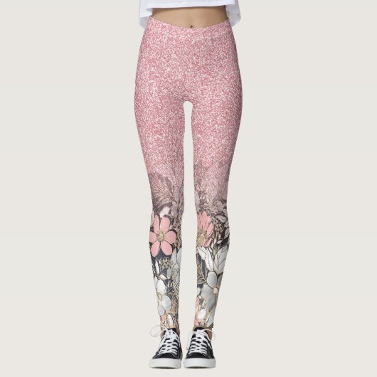 Elegant Gold florroze gradiënt Glitter Afbeelding Leggings (Voorkant)