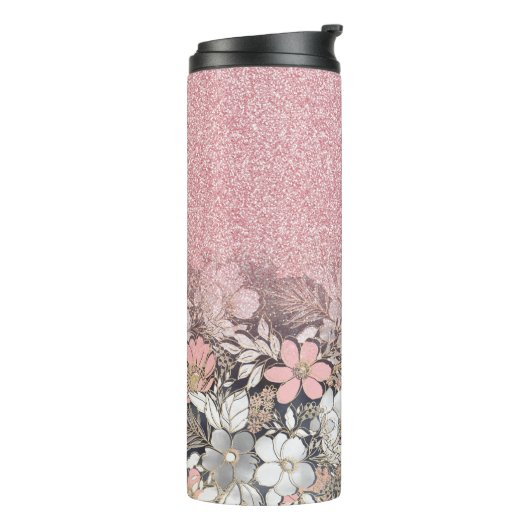 Elegant Gold florroze gradiënt Glitter Afbeelding Thermosbeker (Gedraaid links)