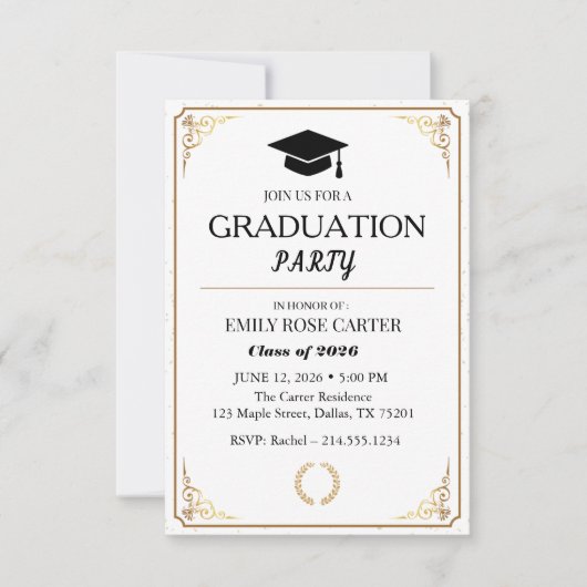 Elegant Gold Flourish Black Graduation Party  Kaart (Voorkant)