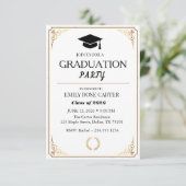 Elegant Gold Flourish Black Graduation Party  Kaart (Staand voorkant)